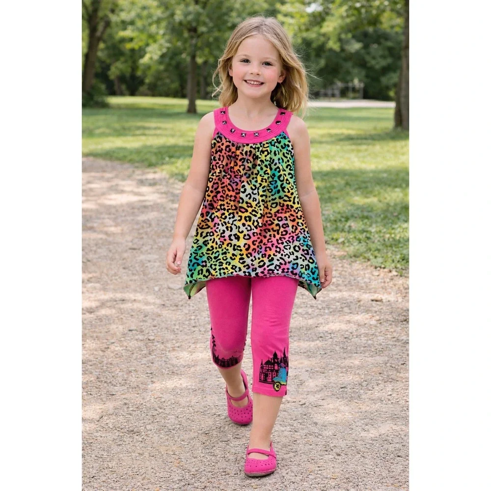 Haven Girl 2pc Little Girls Fun Tunic & leggings Set Outfit Cotton Summer